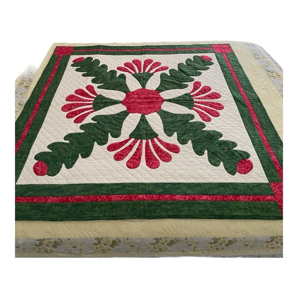 Pennsylvania Princess Feather Appliqué Quilt Wall Hanging Red Green Folk Art